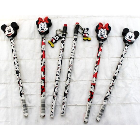 6 Vtg 90s Pentech Disney Minnie Mickey Mouse Pencils Erasers Charm Unsharpened - Picture 1 of 8